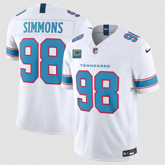Men's White Tennessee Titans #98 Jeffery Simmons 2026 With 4-Star C Patch F.U.S.E. Vapor Limited Stitched Football Jersey